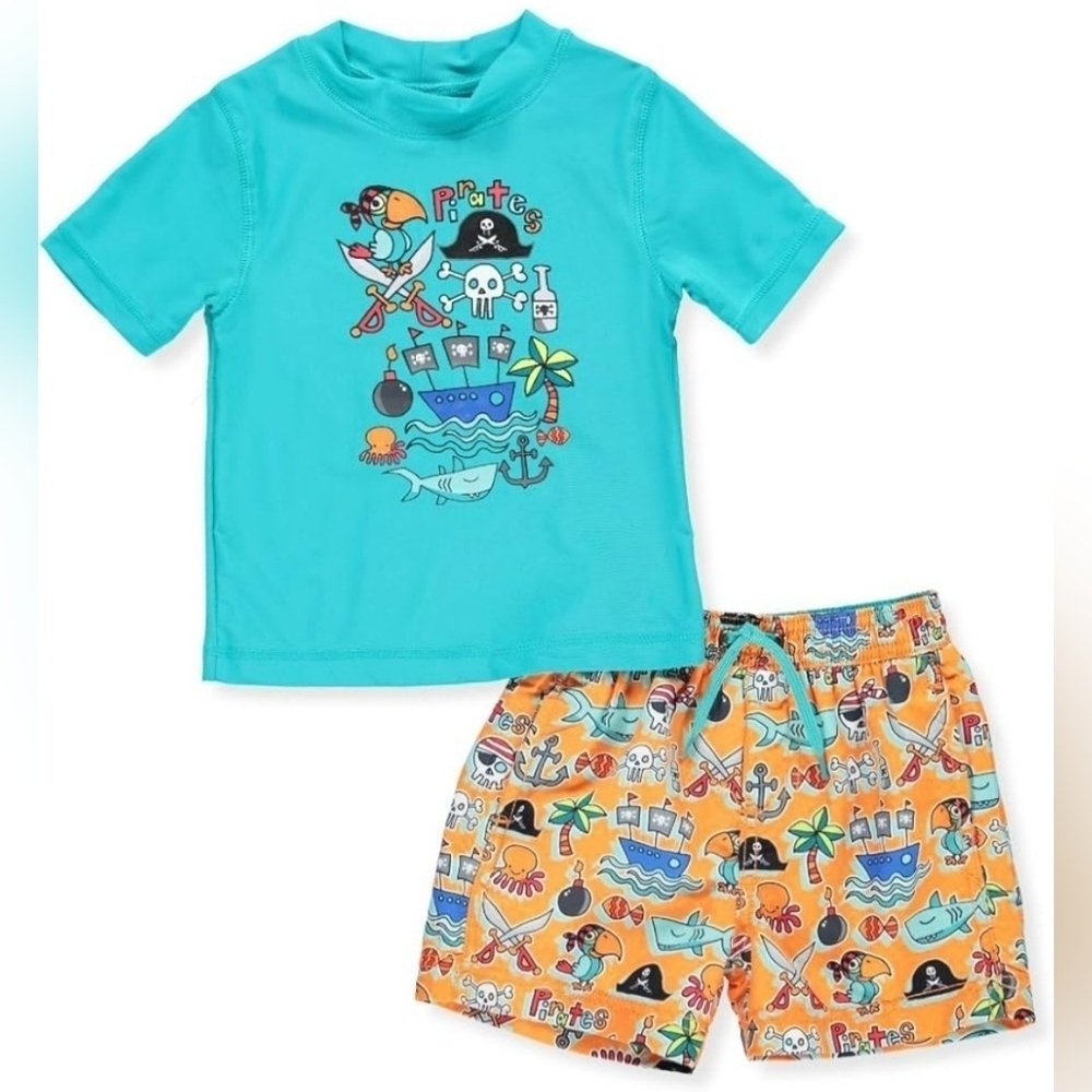 KIKO & MAX Baby Boys Set with Short Sleeve Rashguard Swim Shirt, Turquoise